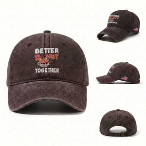 Donut Coffee Better Together Washed Cotton Baseball Cap Cute Sweet Dessert Valentine TS12 Washed Cap Universal Fit Dark Brown Print Your Wear