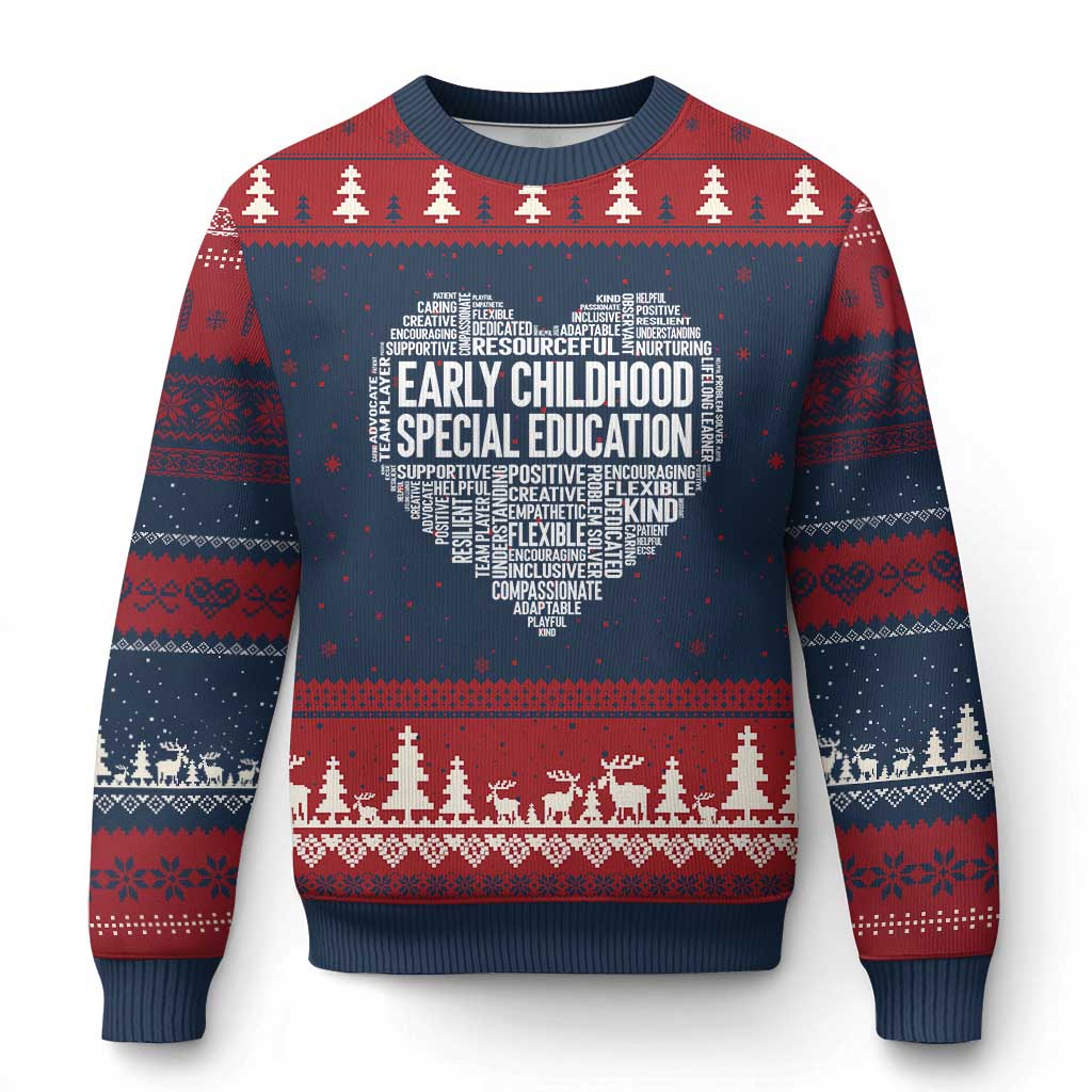 Early Childhood Special Education Teacher Ugly Christmas Sweater Caring Compassionate Kindness TS12 Navy Red Print Your Wear