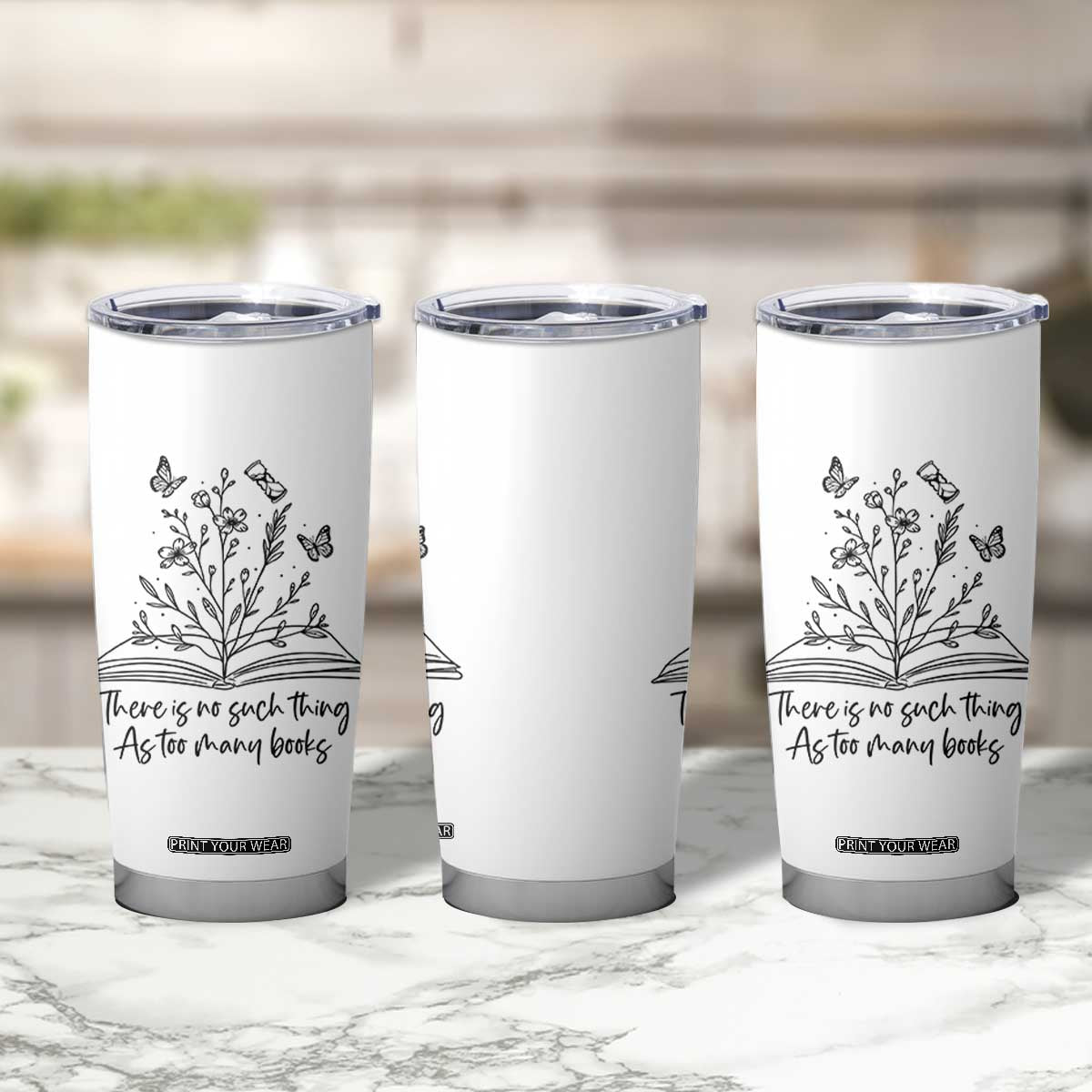 Floral Bookworm Reader Tumbler Cup There Is No Such Thing As Too Many Books