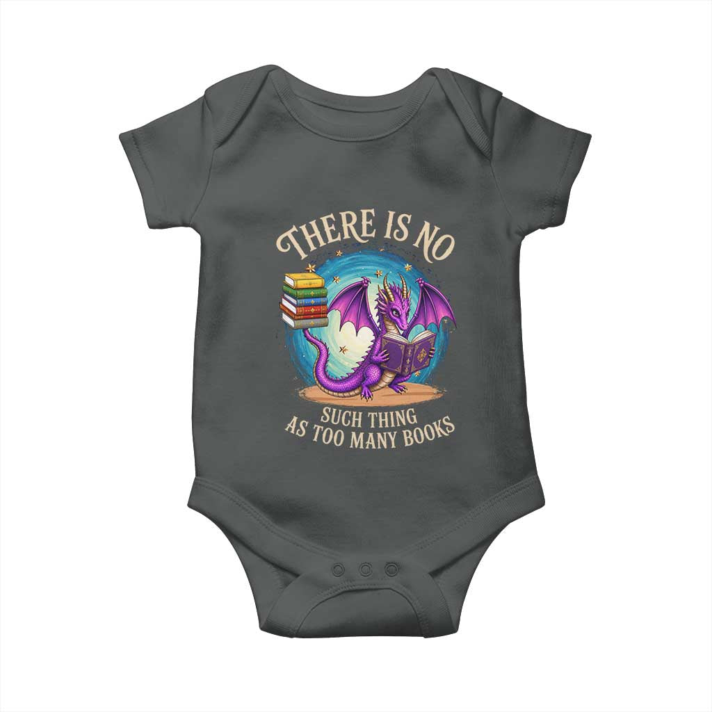 Fantasy Dragon Book Lover Baby Onesie There Is No Such Thing As Too Many Books TS12 Dark Heather Print Your Wear