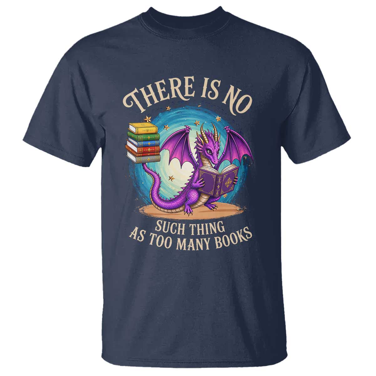 Fantasy Dragon Book Lover T Shirt There Is No Such Thing As Too Many Books TS12 Navy Print Your Wear