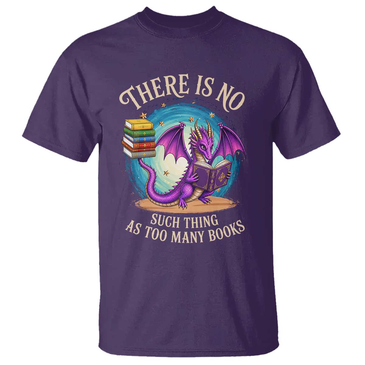 Fantasy Dragon Book Lover T Shirt There Is No Such Thing As Too Many Books TS12 Purple Print Your Wear