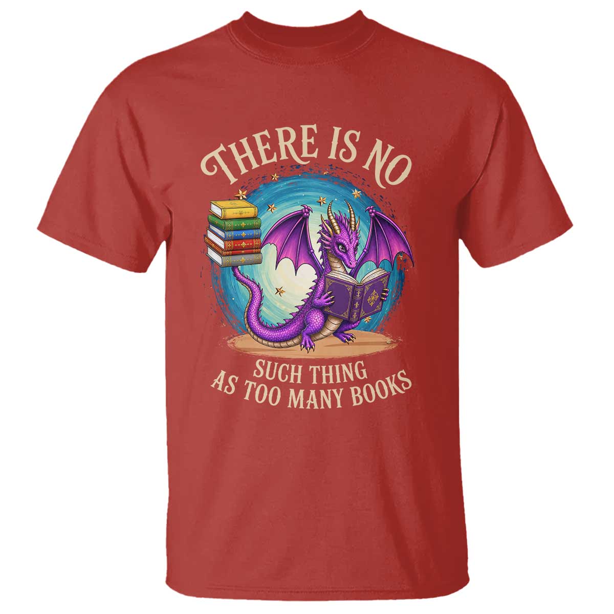 Fantasy Dragon Book Lover T Shirt There Is No Such Thing As Too Many Books TS12 Red Print Your Wear