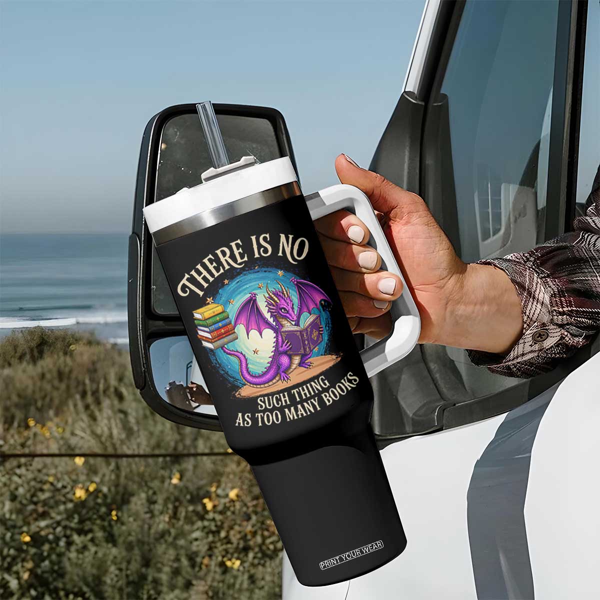 Fantasy Dragon Book Lover Tumbler With Handle There Is No Such Thing As Too Many Books TS12 Print Your Wear