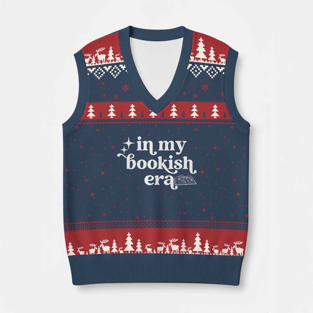 In My Bookish Era Reading Gift V-Neck Knit Sweater Vest Book Lover TS12 Navy Red Print Your Wear