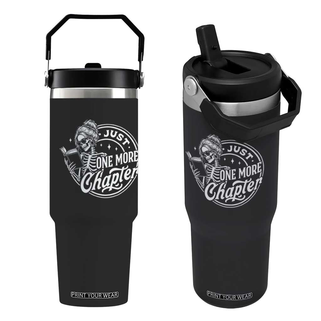 Just One More Chapter Skeleton Woman Flip Straw Tumbler Book Lover Gift