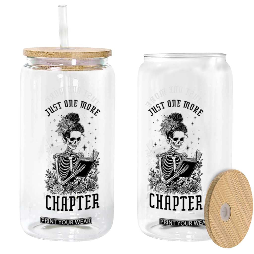 Funny Skeleton Book Lover Glass Can Just One More Chapter