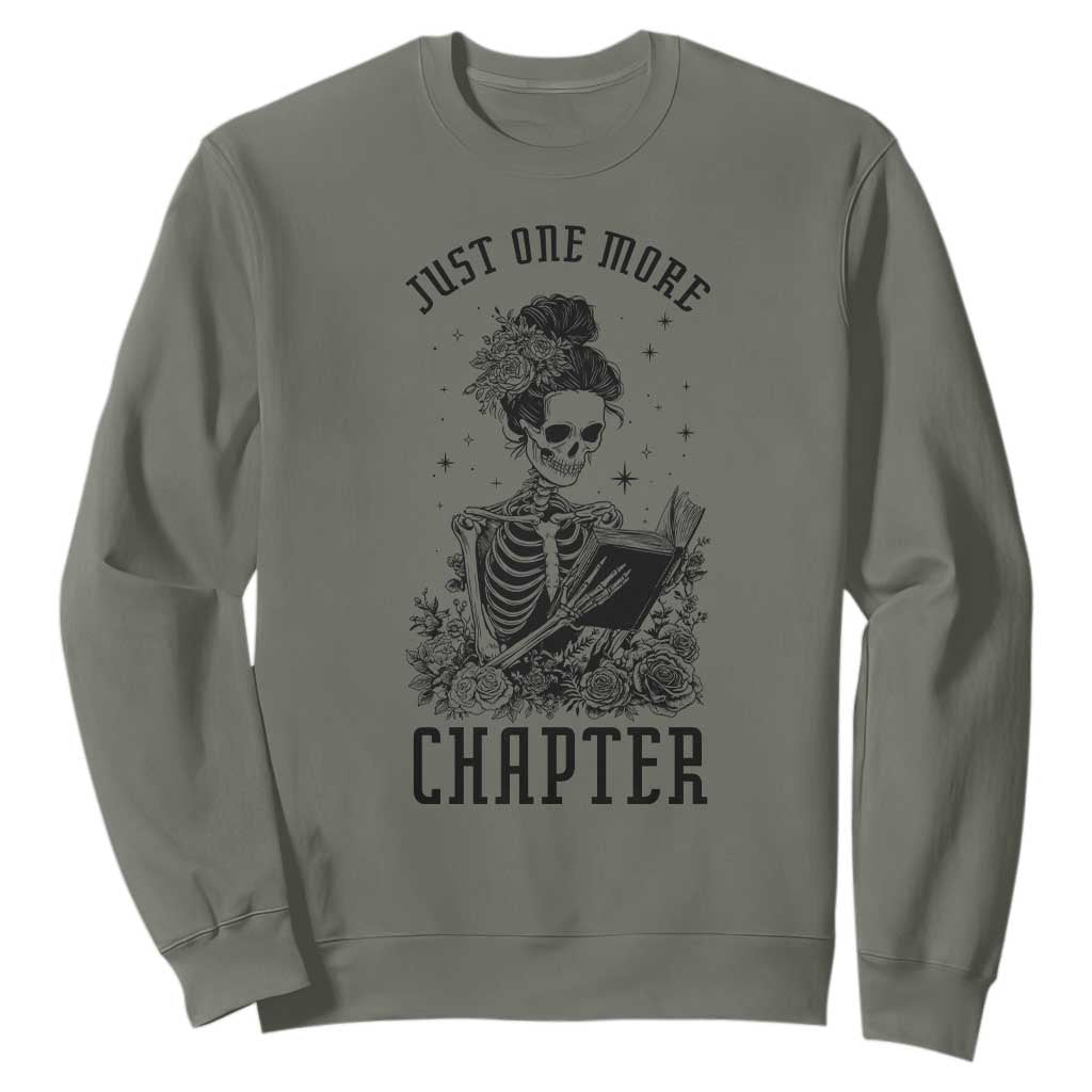 Funny Skeleton Book Lover Sweatshirt Just One More Chapter