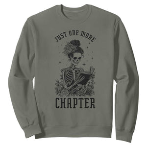 Funny Skeleton Book Lover Sweatshirt Just One More Chapter