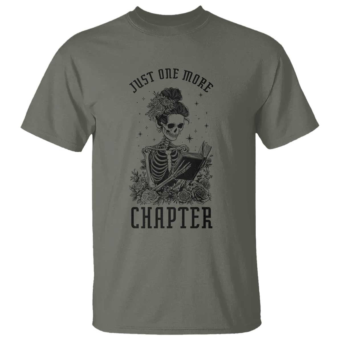 Funny Skeleton Book Lover T Shirt Just One More Chapter
