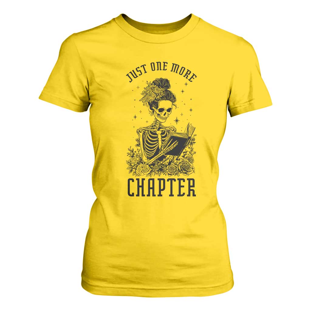 Funny Skeleton Book Lover T Shirt For Women Just One More Chapter