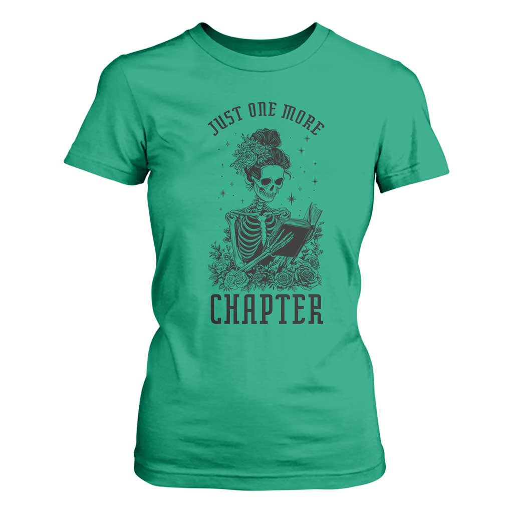 Funny Skeleton Book Lover T Shirt For Women Just One More Chapter
