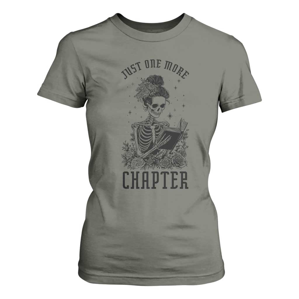 Funny Skeleton Book Lover T Shirt For Women Just One More Chapter