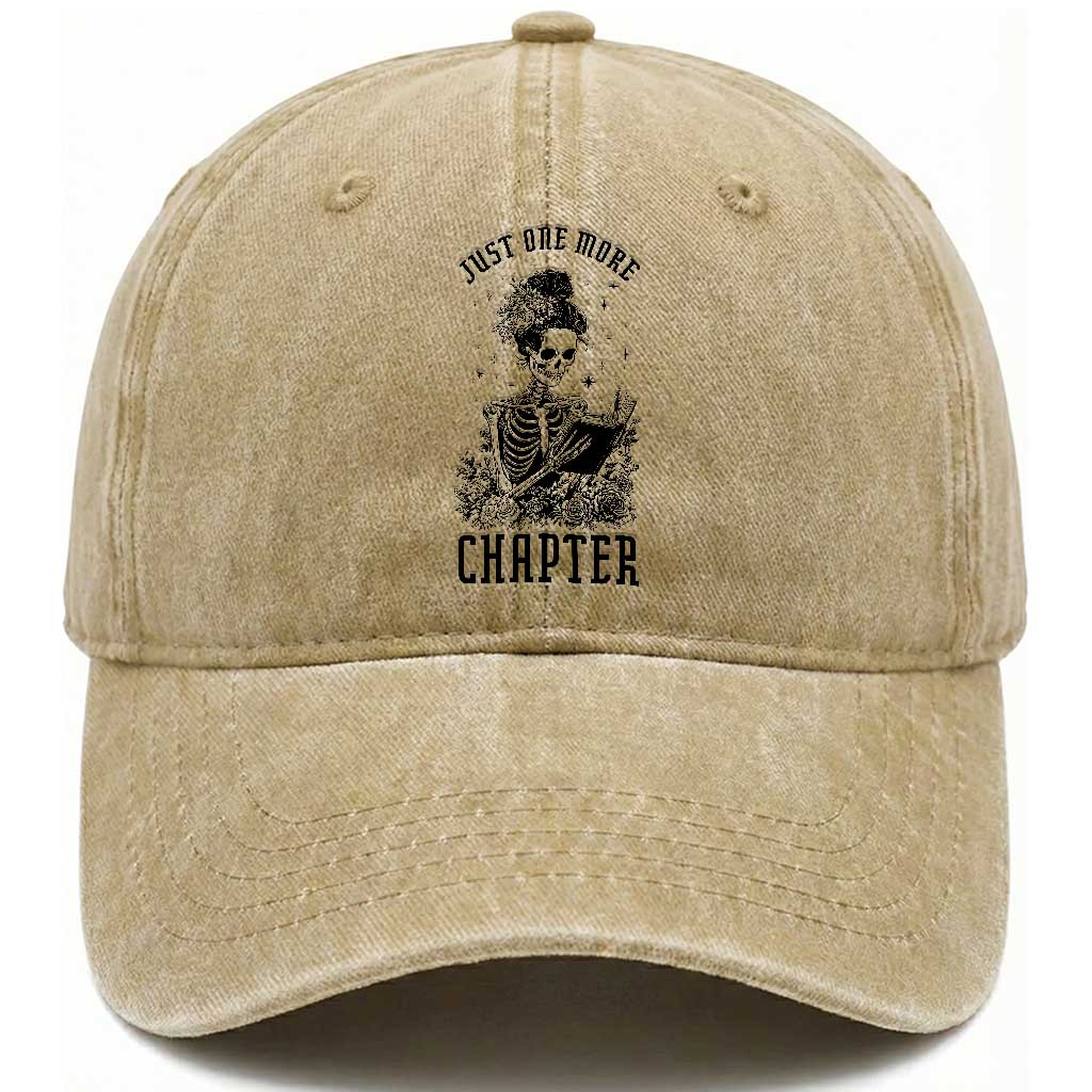 Funny Skeleton Book Lover Washed Cotton Baseball Cap Just One More Chapter TS12 Print Your Wear