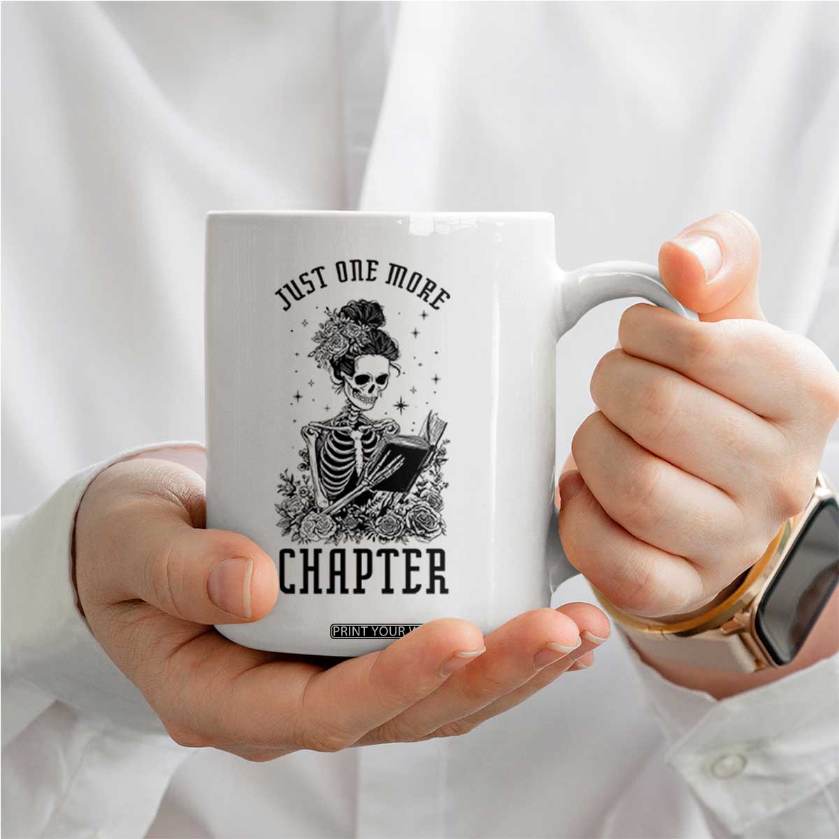 Funny Skeleton Book Lover Coffee Mug Just One More Chapter