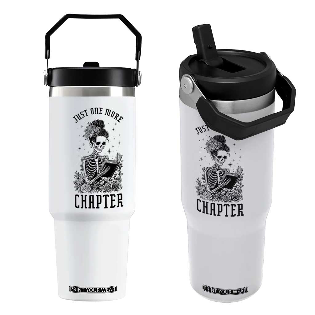 Funny Skeleton Book Lover Flip Straw Tumbler Just One More Chapter TS12 One Size: 30 oz White Print Your Wear