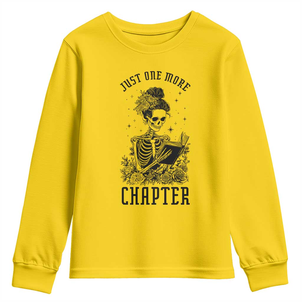 Funny Skeleton Book Lover Youth Sweatshirt Just One More Chapter