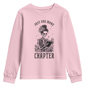 Funny Skeleton Book Lover Youth Sweatshirt Just One More Chapter