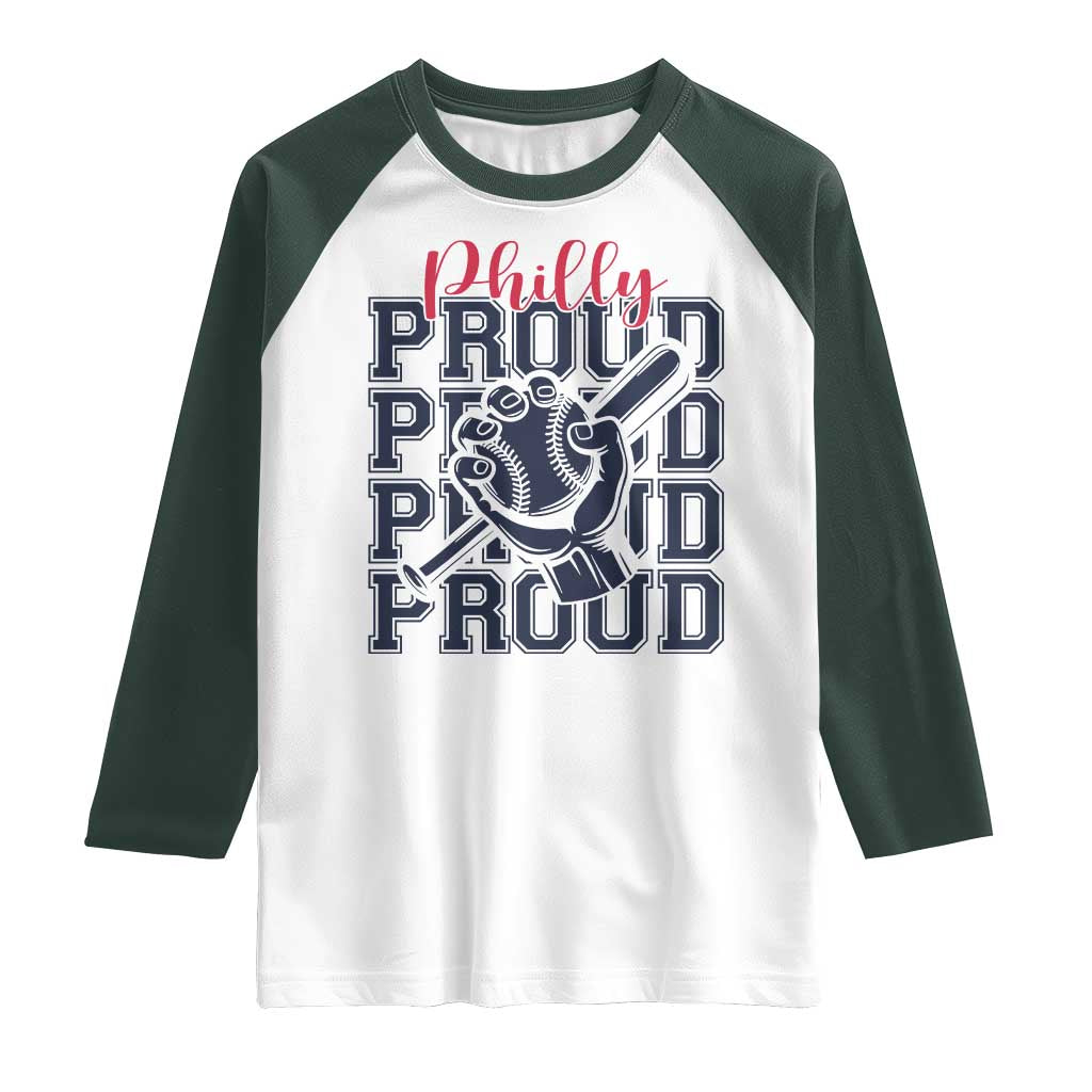 Baseball Lover Raglan Shirt Philly Baseball Spirit Proud Fan Sport Humor Gift TS12 White Dark Forest Green Print Your Wear