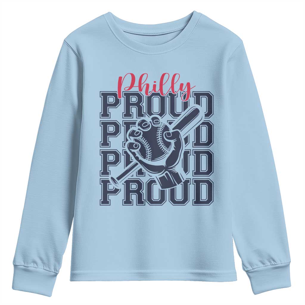 Baseball Lover Youth Sweatshirt Philly Baseball Spirit Proud Fan Sport Humor Gift TS12 Light Blue Print Your Wear
