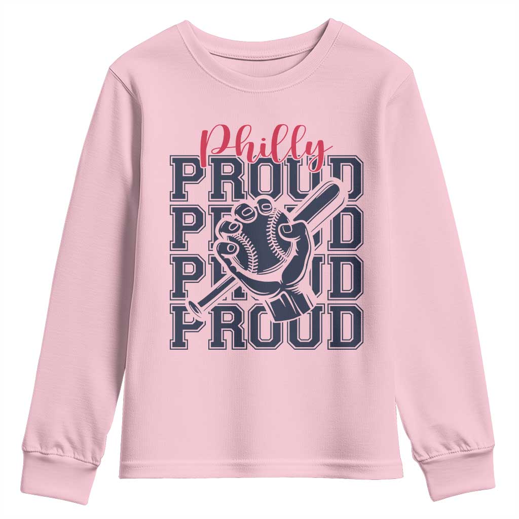 Baseball Lover Youth Sweatshirt Philly Baseball Spirit Proud Fan Sport Humor Gift TS12 Light Pink Print Your Wear