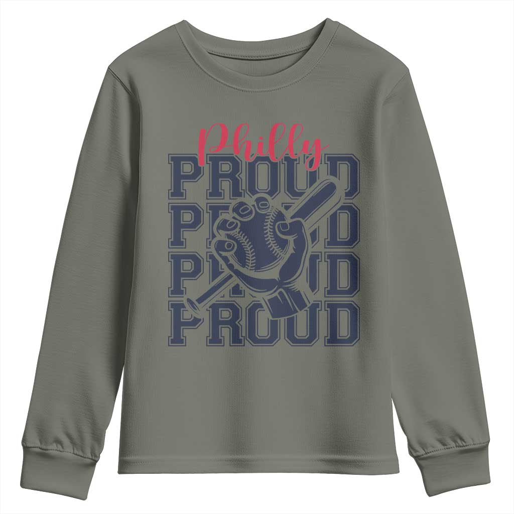 Baseball Lover Youth Sweatshirt Philly Baseball Spirit Proud Fan Sport Humor Gift TS12 Military Green Print Your Wear