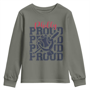 Baseball Lover Youth Sweatshirt Philly Baseball Spirit Proud Fan Sport Humor Gift TS12 Military Green Print Your Wear