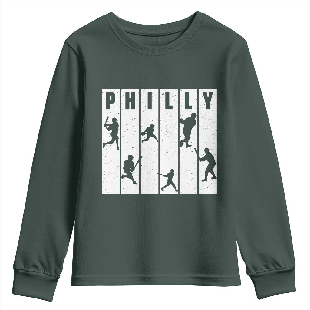 Baseball Lover Youth Sweatshirt Philly Retro Spirit Proud Fan Sport Lover Gift TS12 Dark Forest Green Print Your Wear