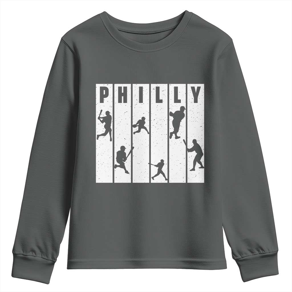 Baseball Lover Youth Sweatshirt Philly Retro Spirit Proud Fan Sport Lover Gift TS12 Dark Heather Print Your Wear