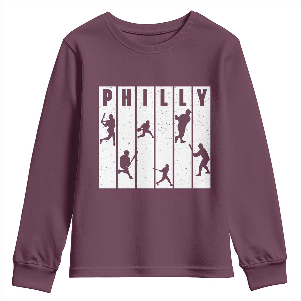 Baseball Lover Youth Sweatshirt Philly Retro Spirit Proud Fan Sport Lover Gift TS12 Maroon Print Your Wear