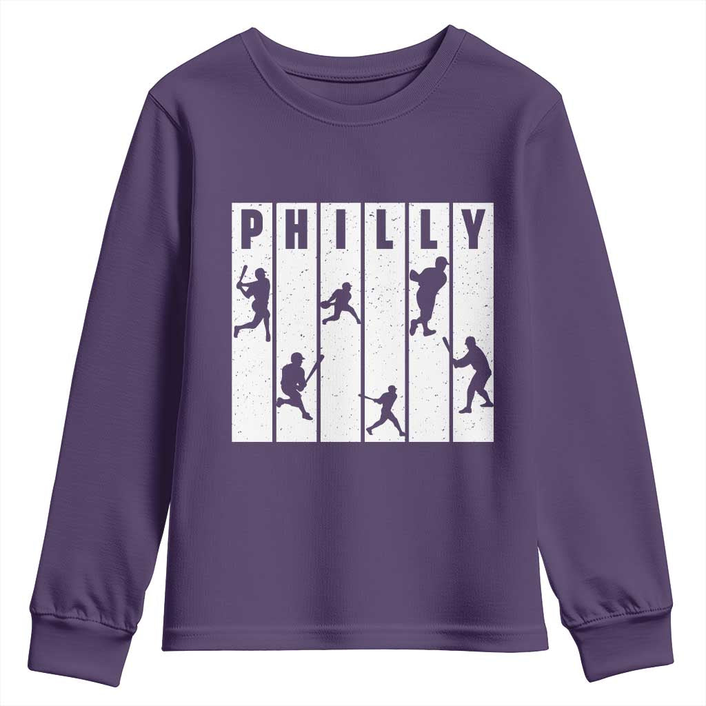 Baseball Lover Youth Sweatshirt Philly Retro Spirit Proud Fan Sport Lover Gift TS12 Purple Print Your Wear