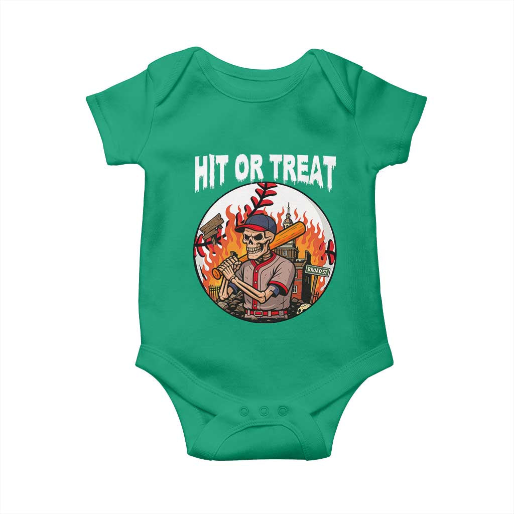 Funny Halloween Baseball Baby Onesie Hit Or Treat Skeleton Player TS12 Irish Green Print Your Wear