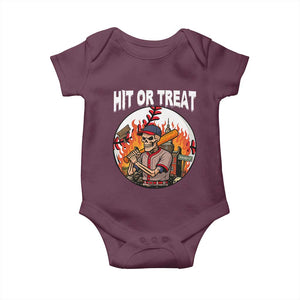 Funny Halloween Baseball Baby Onesie Hit Or Treat Skeleton Player TS12 Maroon Print Your Wear