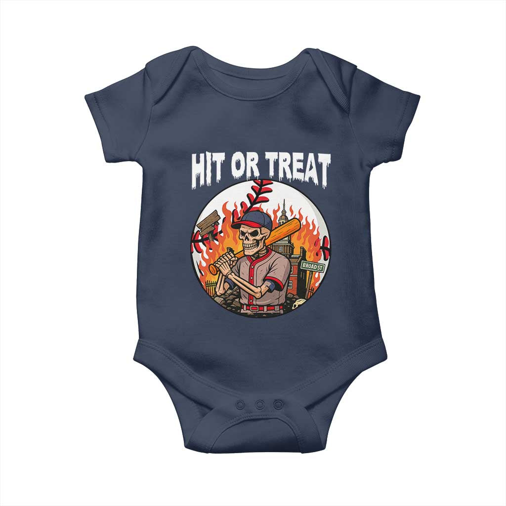 Funny Halloween Baseball Baby Onesie Hit Or Treat Skeleton Player TS12 Navy Print Your Wear