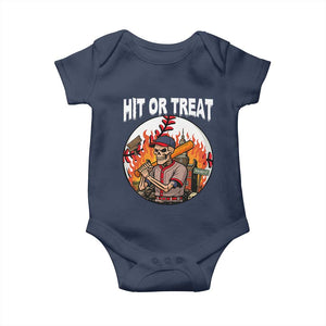 Funny Halloween Baseball Baby Onesie Hit Or Treat Skeleton Player TS12 Navy Print Your Wear