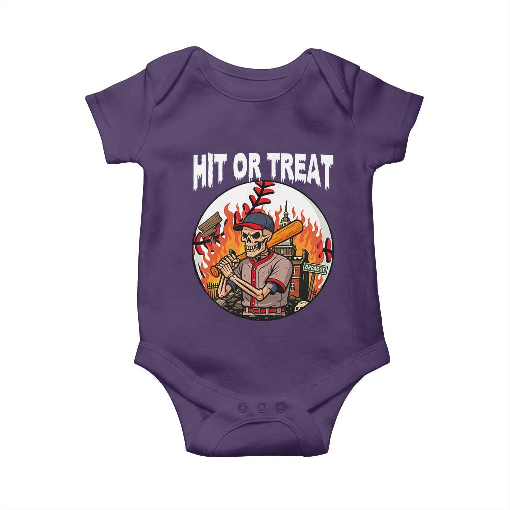 Funny Halloween Baseball Baby Onesie Hit Or Treat Skeleton Player TS12 Purple Print Your Wear