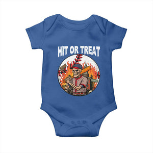 Funny Halloween Baseball Baby Onesie Hit Or Treat Skeleton Player TS12 Royal Blue Print Your Wear