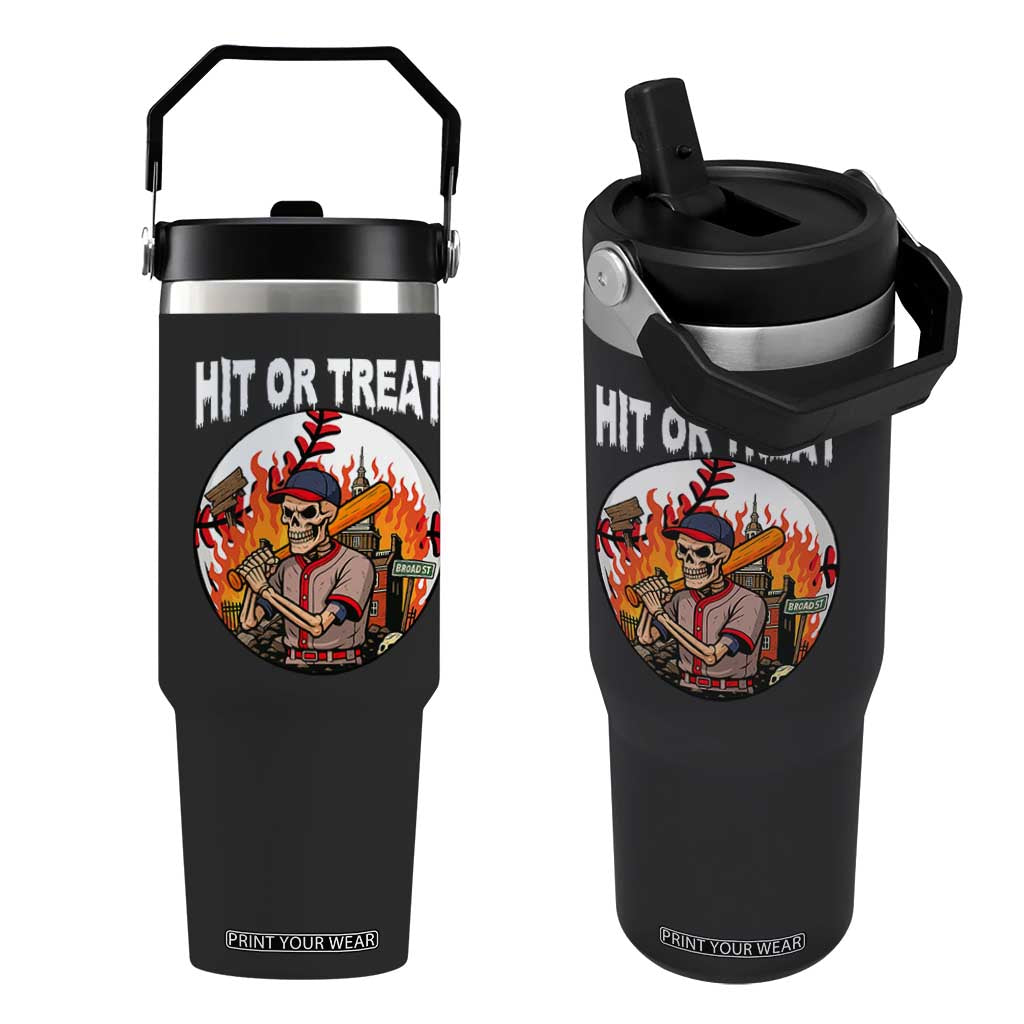 Funny Halloween Baseball Flip Straw Tumbler Hit Or Treat Skeleton Player TS12 One Size: 30 oz Black Print Your Wear