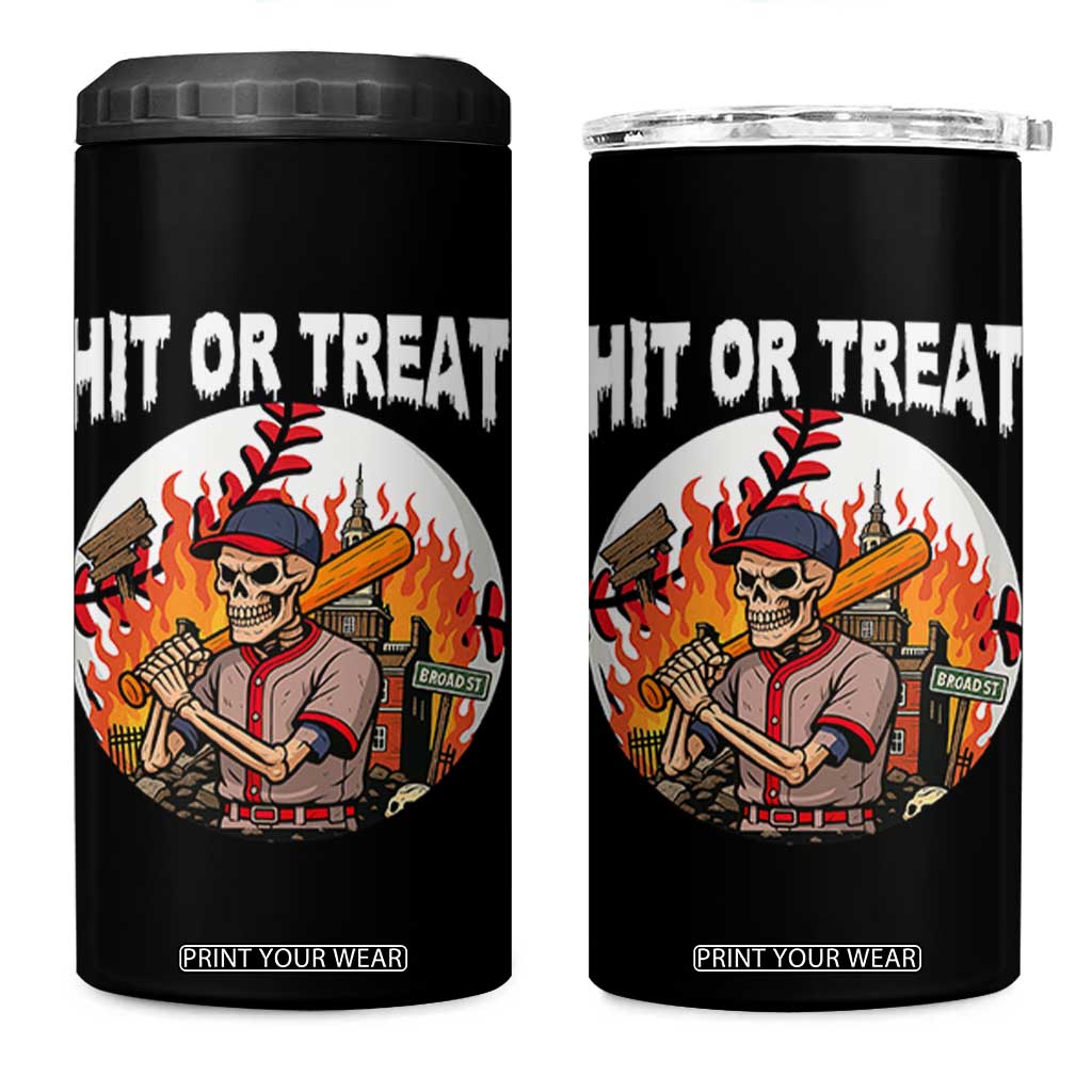 Funny Halloween Baseball 4 in 1 Can Cooler Tumbler Hit Or Treat Skeleton Player TS12 One Size: 16 oz Black Print Your Wear