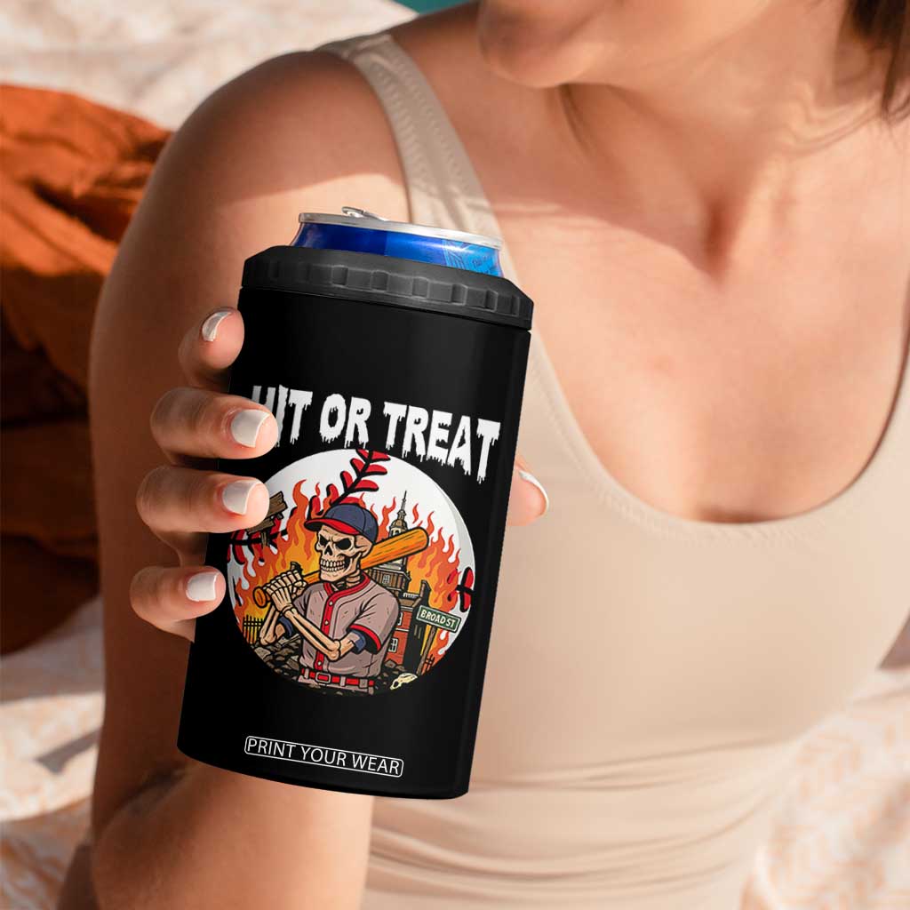 Funny Halloween Baseball 4 in 1 Can Cooler Tumbler Hit Or Treat Skeleton Player TS12 Print Your Wear
