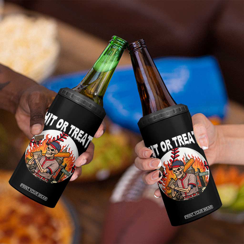 Funny Halloween Baseball 4 in 1 Can Cooler Tumbler Hit Or Treat Skeleton Player TS12 Print Your Wear