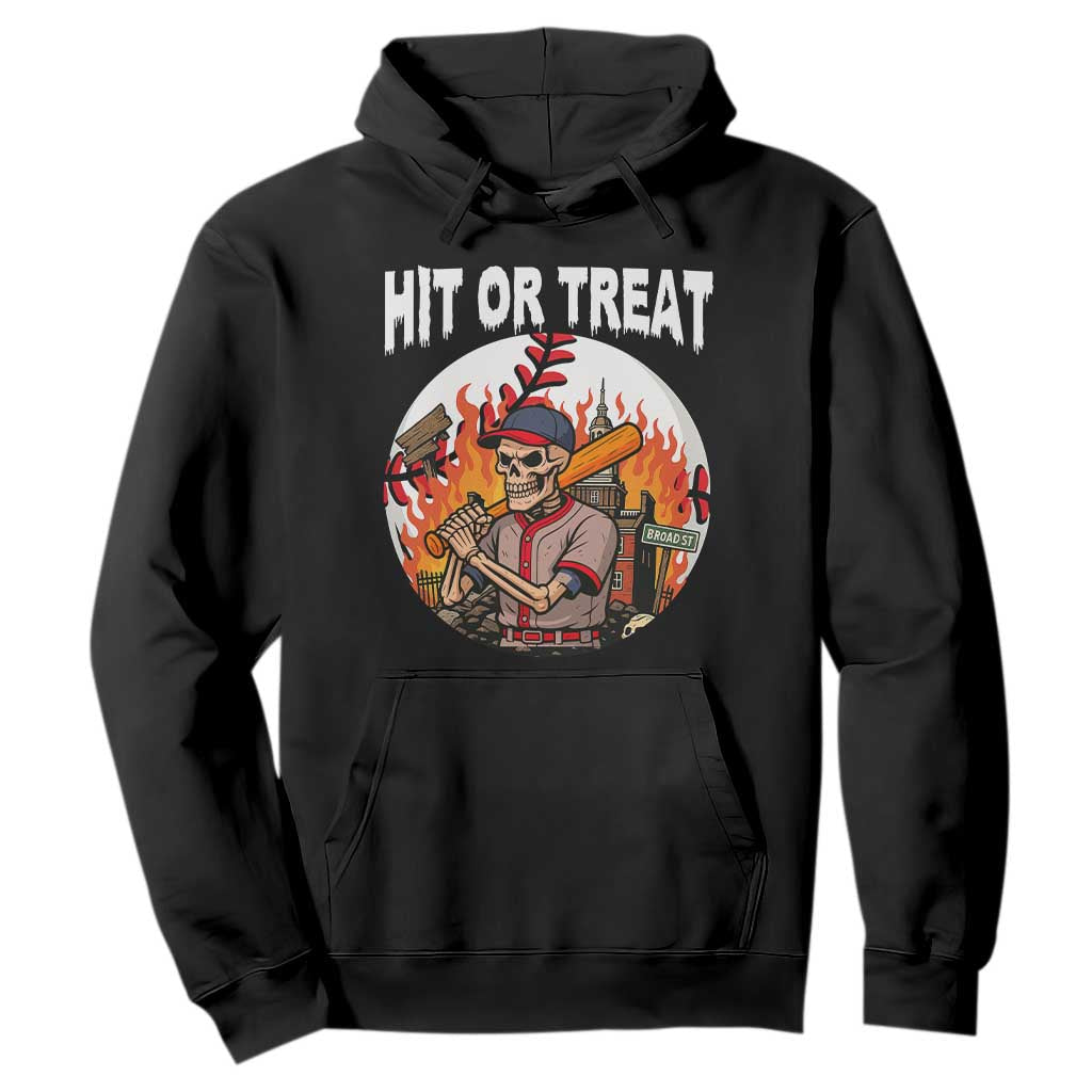 Funny Halloween Baseball Hoodie Hit Or Treat Skeleton Player TS12 Black Print Your Wear