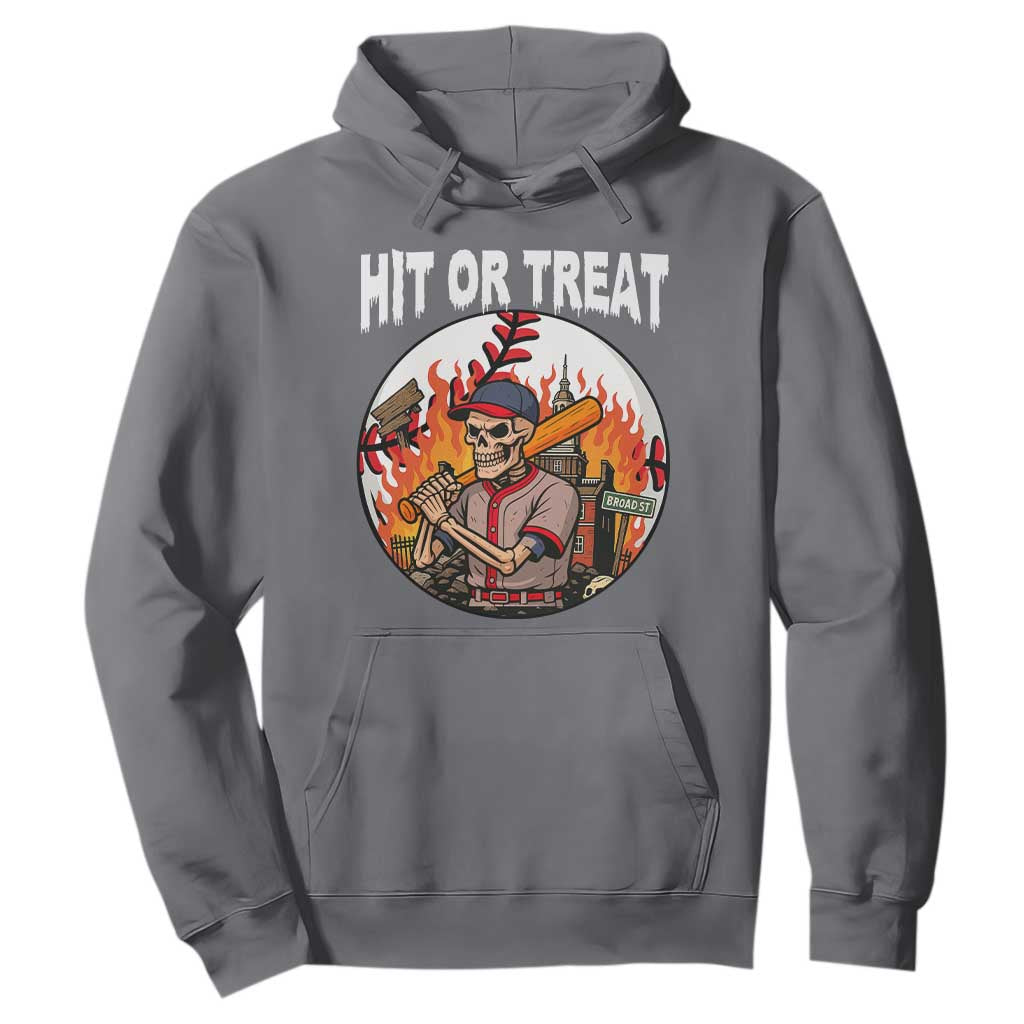Funny Halloween Baseball Hoodie Hit Or Treat Skeleton Player TS12 Charcoal Print Your Wear