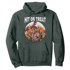 Funny Halloween Baseball Hoodie Hit Or Treat Skeleton Player TS12 Dark Forest Green Print Your Wear