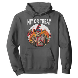 Funny Halloween Baseball Hoodie Hit Or Treat Skeleton Player TS12 Dark Heather Print Your Wear