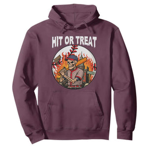 Funny Halloween Baseball Hoodie Hit Or Treat Skeleton Player TS12 Maroon Print Your Wear