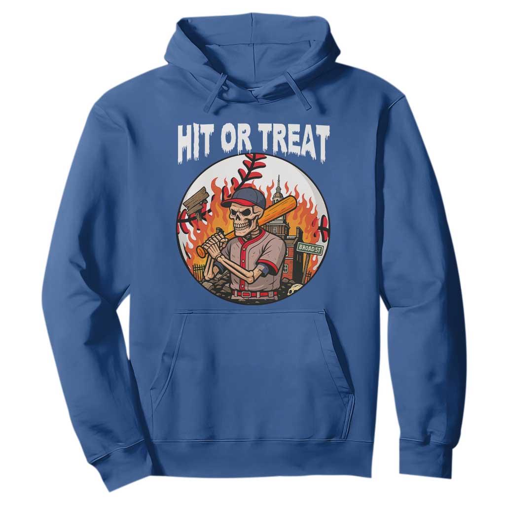 Funny Halloween Baseball Hoodie Hit Or Treat Skeleton Player TS12 Royal Blue Print Your Wear