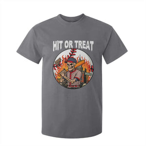 Funny Halloween Baseball T Shirt For Kid Hit Or Treat Skeleton Player TS12 Charcoal Print Your Wear