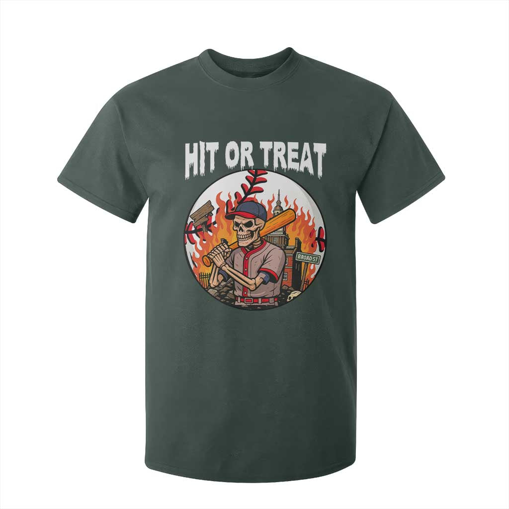 Funny Halloween Baseball T Shirt For Kid Hit Or Treat Skeleton Player TS12 Dark Forest Green Print Your Wear