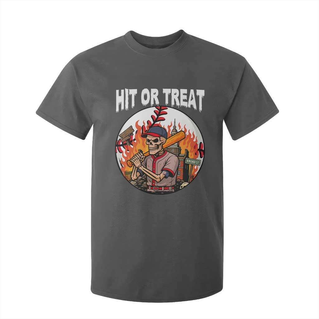 Funny Halloween Baseball T Shirt For Kid Hit Or Treat Skeleton Player TS12 Dark Heather Print Your Wear